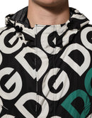 Black White Logo Print Hooded Coat Men Jacket