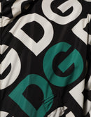 Black White Logo Print Hooded Coat Men Jacket