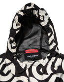 Black White Logo Print Hooded Coat Men Jacket