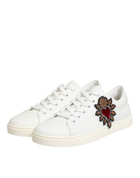 White Leather Sacred Heart Patch Sneakers Shoes