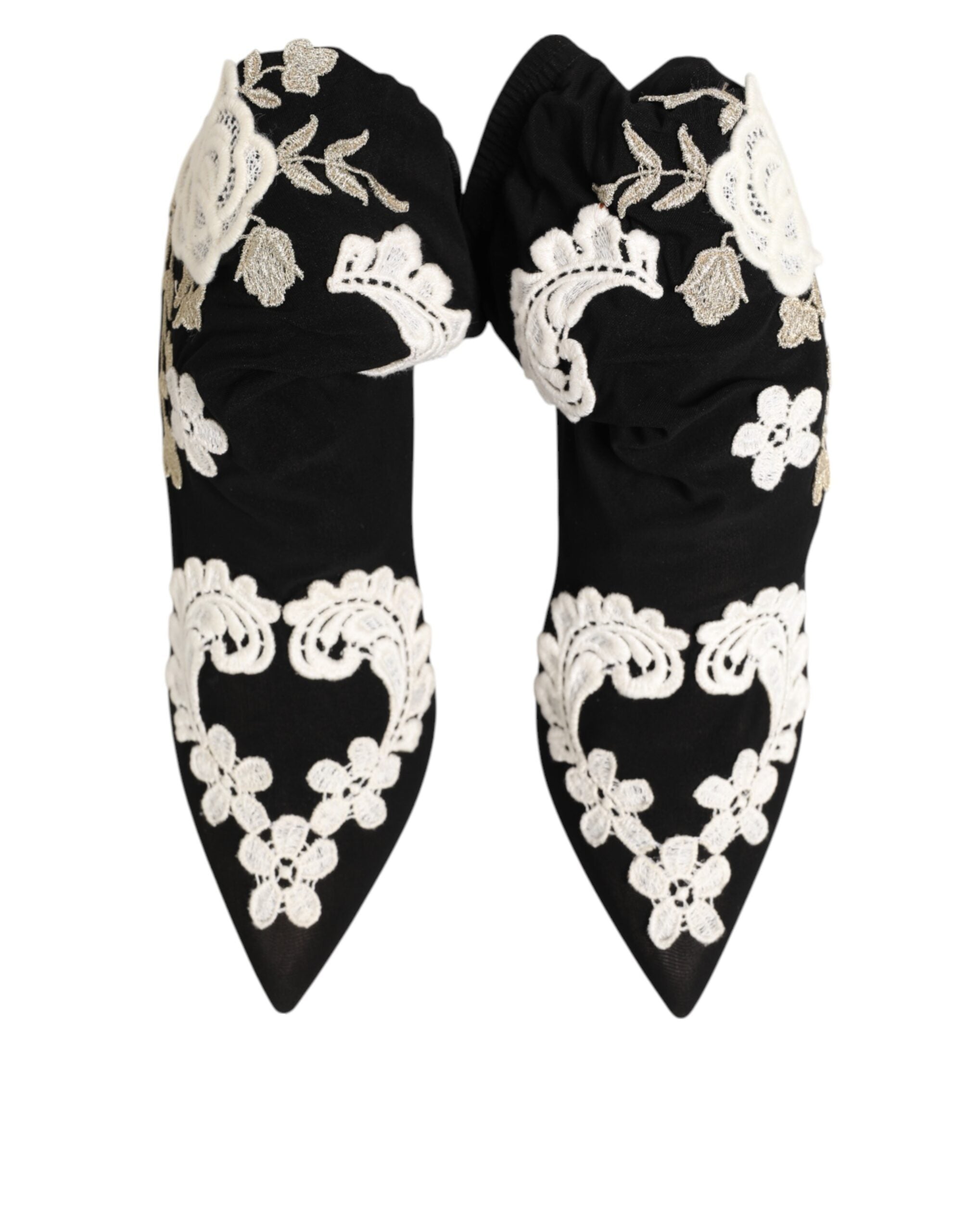 Black White Embroidered Jersey Stiletto Boots Shoes