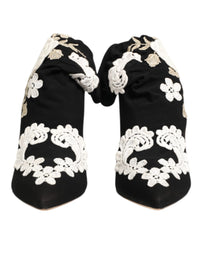 Black White Embroidered Jersey Stiletto Boots Shoes
