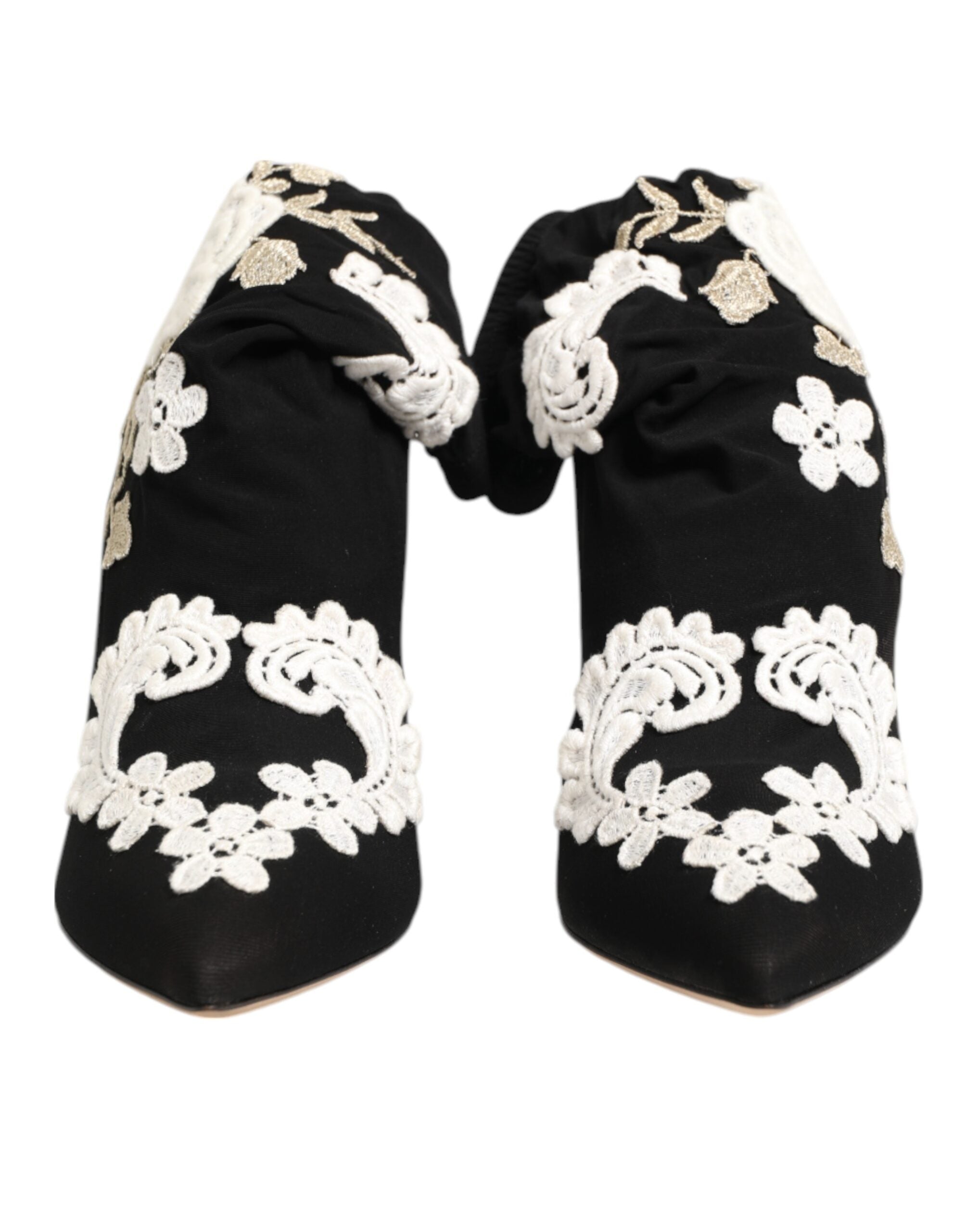 Black White Embroidered Jersey Stiletto Boots Shoes
