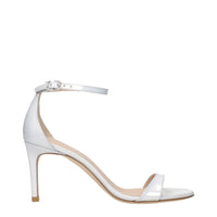 White Leather Stiletto Heel Sandals
