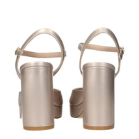 Beige Leather Platform Sandals