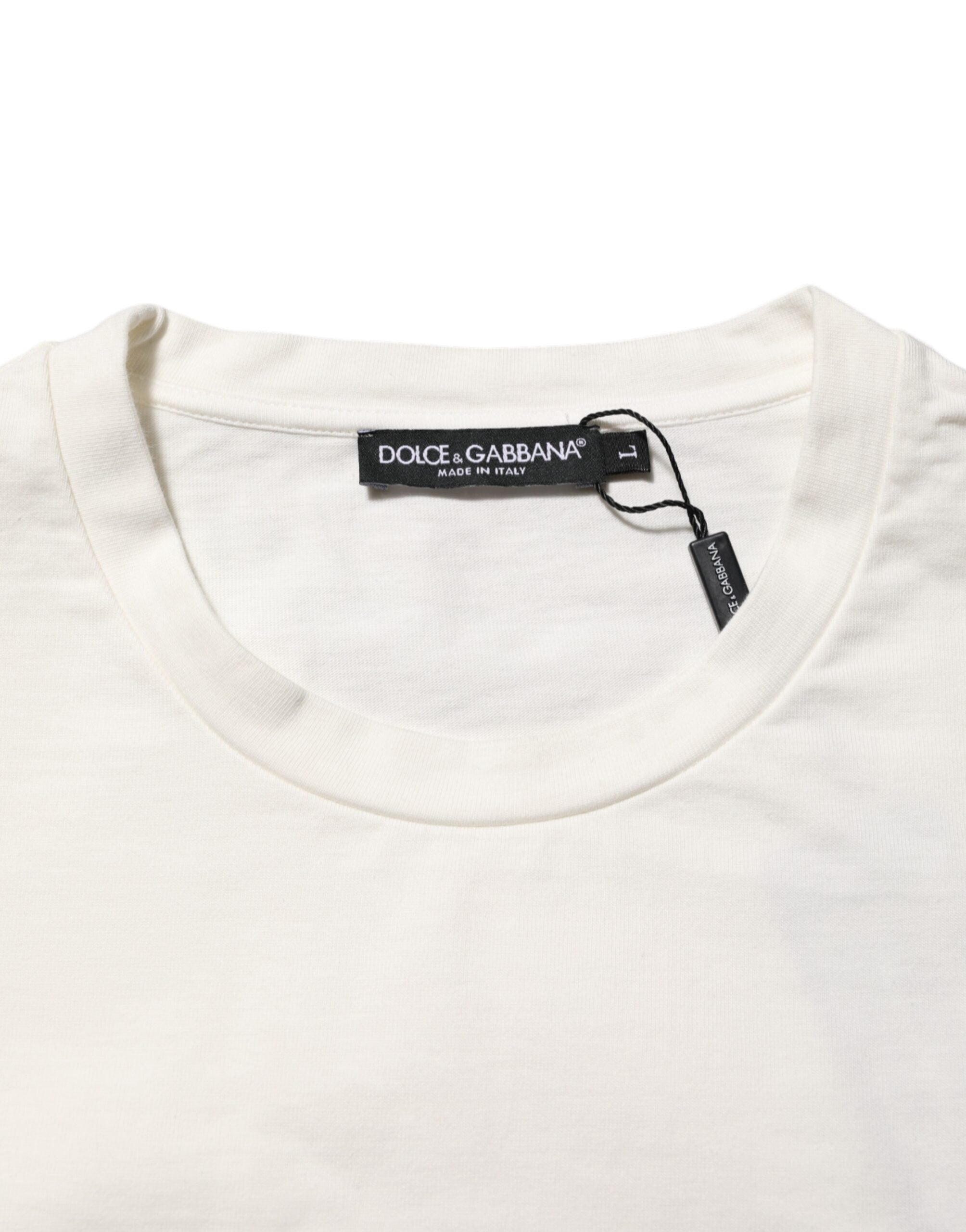 White Logo Print Cotton Crew Neck Men T-shirt