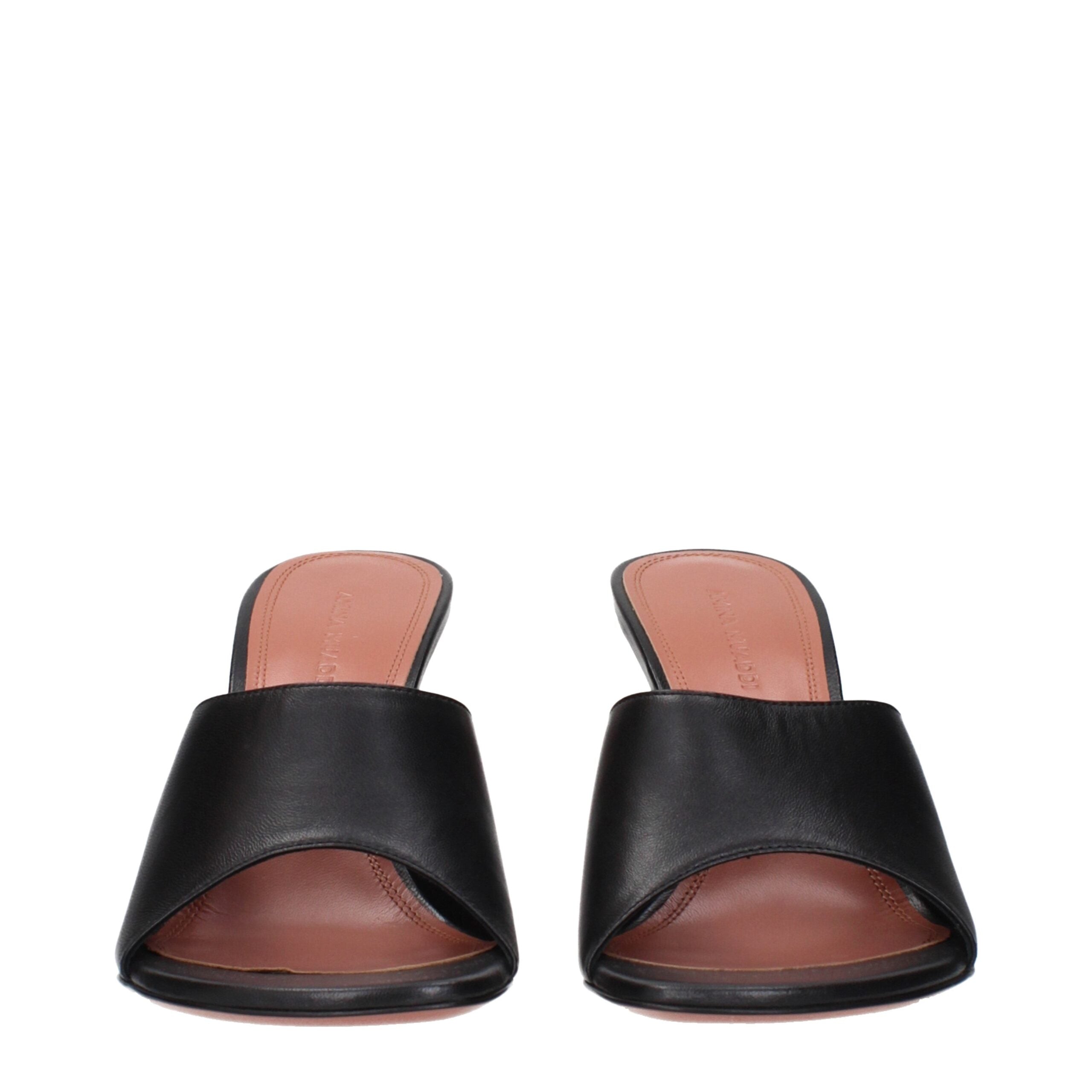 Black Leather Stiletto Heel Sandals