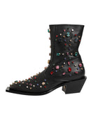 Black Crystal Embellished Men Short Boots Shoes