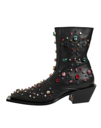 Black Crystal Embellished Men Short Boots Shoes