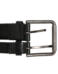 Black Double Strap Leather Silver Buckle Belt
