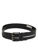 Black Double Strap Leather Silver Buckle Belt