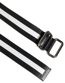 Black White Striped Logo Metal Buckle Belt