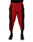 Red Embroidered Casual Cropped Trouser Pants