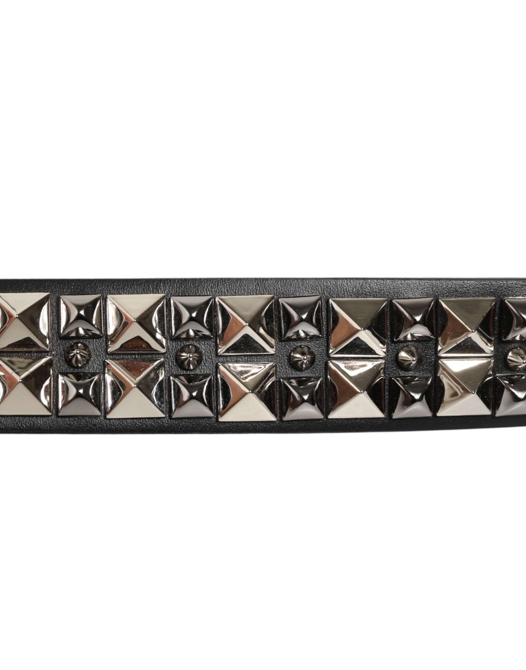 Black Calf Leather Studded Silver Buckle Belt