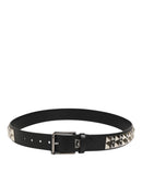 Black Calf Leather Studded Silver Buckle Belt