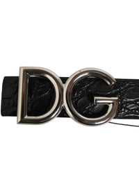Black Exotic Leather DG Logo Buckle Belt