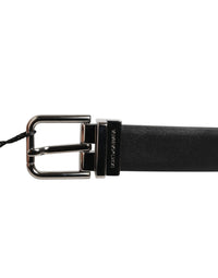 Black Leather Studded Silver-Tone Buckle Belt