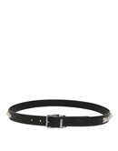 Black Leather Studded Silver-Tone Buckle Belt