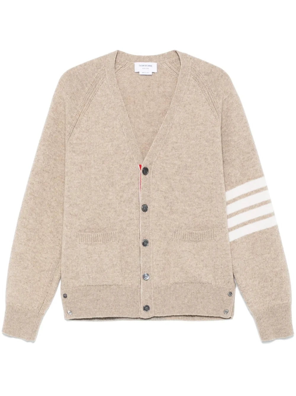 Shetland Wool 4-Bar Relaxed Fit V Neck Cardigan