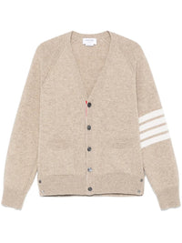 Shetland Wool 4-Bar Relaxed Fit V Neck Cardigan