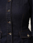 Dark Blue Cotton Collared Denim Coat Jacket