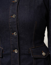 Dark Blue Cotton Collared Denim Coat Jacket
