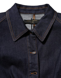 Dark Blue Cotton Collared Denim Coat Jacket