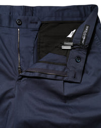 Blue Cotton Stretch Mid Waist Bermuda Shorts