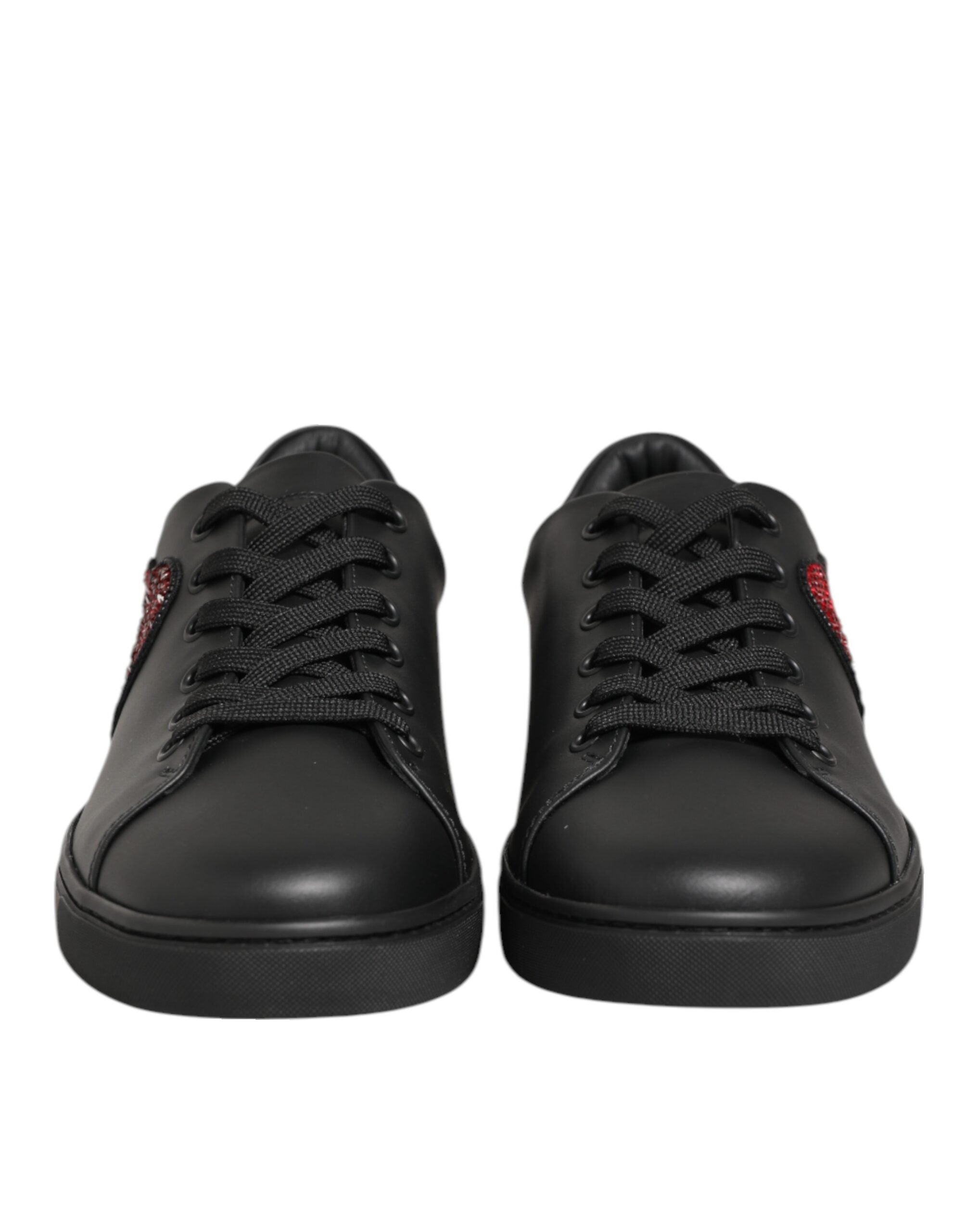 Black Leather Crystal Heart Sneakers  Shoes