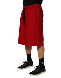 Red Cotton MidWaist Drawstring Bermuda Pants