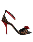 Brown Leopard Crystal Roses Sandals Shoes