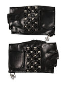 Black Leather Studded Fingerless Hand Mitten Men Gloves