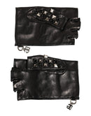 Black Leather Studded Fingerless Hand Mitten Men Gloves