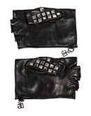 Black Leather Studded Fingerless Hand Mitten Men Gloves