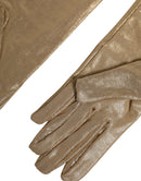 Beige Nylon Long Elbow Length Mitten Gloves