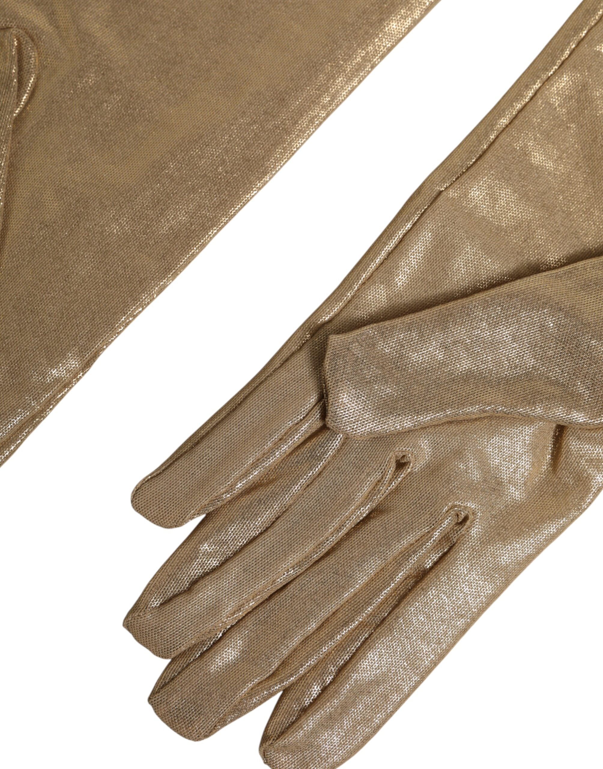 Beige Nylon Long Elbow Length Mitten Gloves