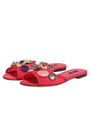 Red Embellished Flats Slip On Sandals Shoes