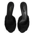 Black Embroidered Slip On Heels Slides Shoes