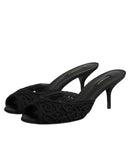 Black Embroidered Slip On Heels Slides Shoes