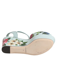 Green Floral Ankle Strap Wedge Sandals Shoes
