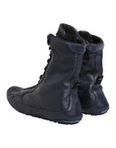 Dark Blue Deer Leather Mid Calf Boots Shoes