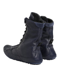 Dark Blue Deer Leather Mid Calf Boots Shoes