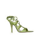 Green Silk Stiletto Heel Sandals