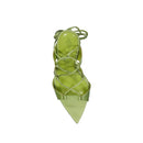 Green Silk Stiletto Heel Sandals