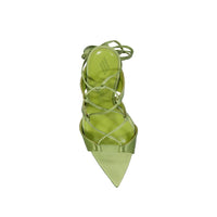 Green Silk Stiletto Heel Sandals