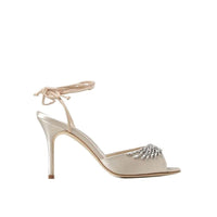 Beige Silk Stiletto Heel Sandals