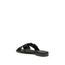 Black Calf Leather Bos Taurus Flat Sandals