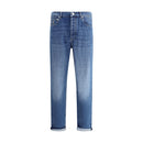 Blue Cotton Straight-Leg Jeans