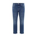 Blue Cotton Straight-Leg Jeans