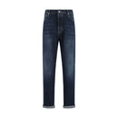 Blue Cotton Straight-Leg Jeans